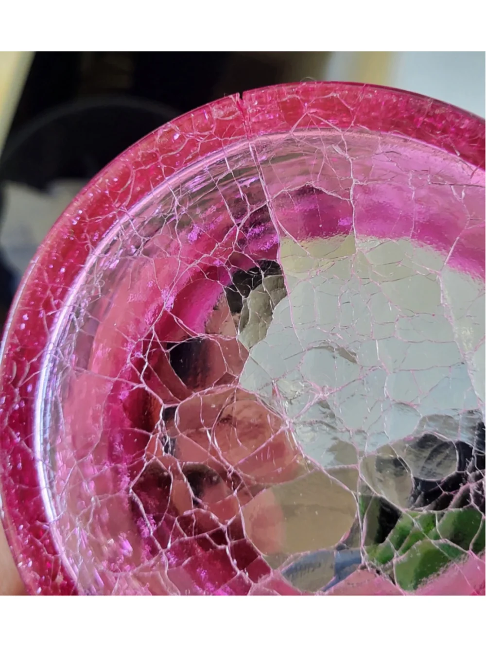 Fuchsia Pink Crackle Glass Orchid Pot Vase 5x5